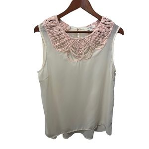 UMGEE IVORY SLEEVELESS SHEER BLOUSE WITH ORANGE COLLAR DETAILS SIZE MEDIUM